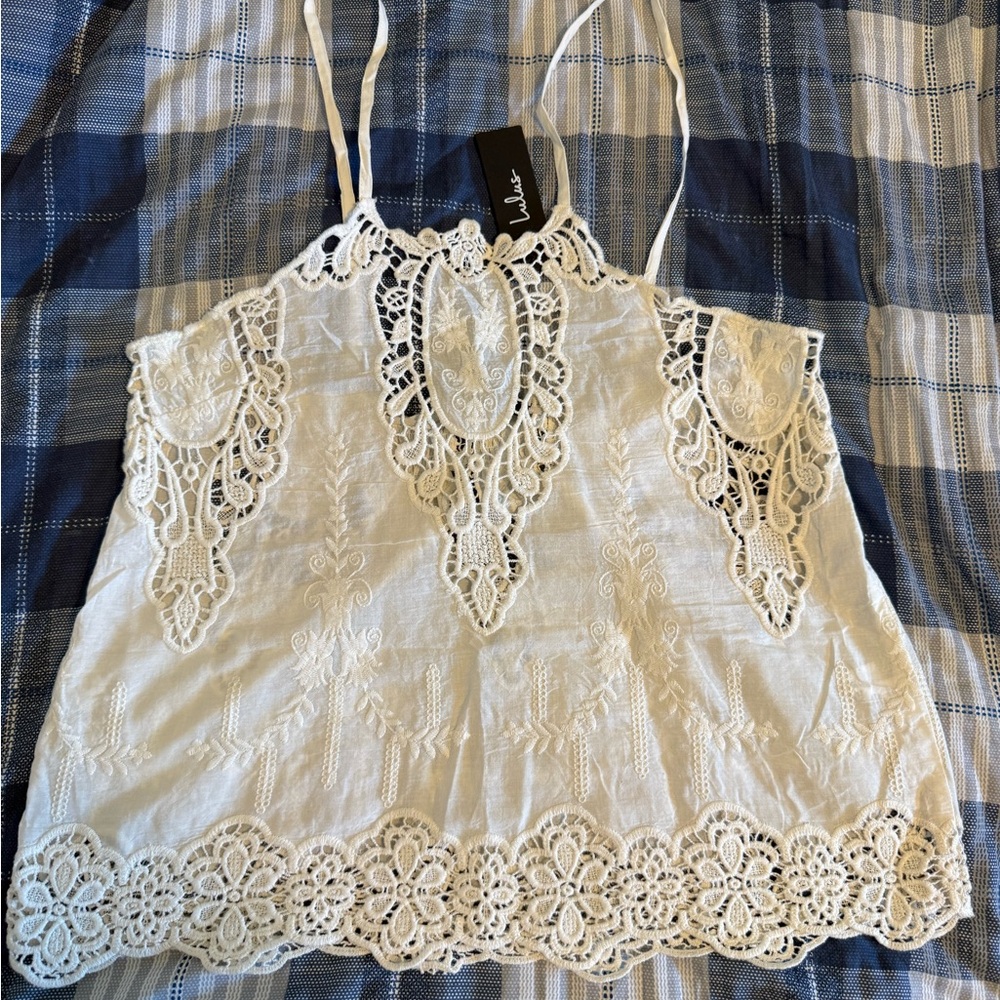 Lulus Lace and Linen Tank Top